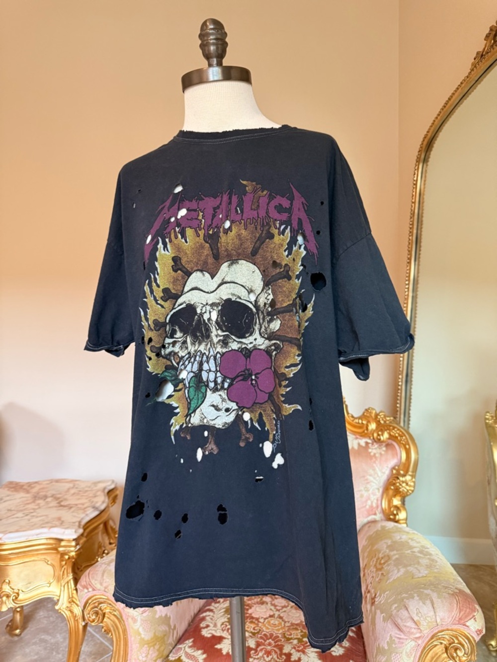 Urban Outfitters Black Metallica Skull Graphic Tee with Purple Accent